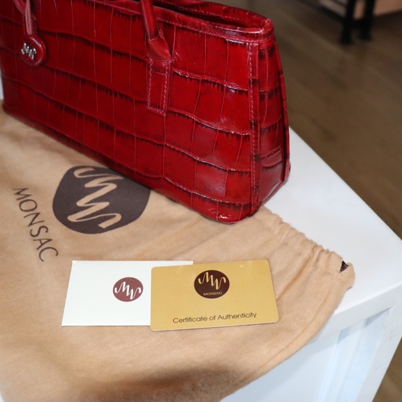 Monsac Handbag Red (blue hue) Alligator Embossed Leather - Picture 4 of 9